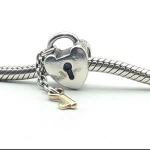 PANDORA Key To My Heart Charm 925 ALE Sterling Silver With 14k Gold Key